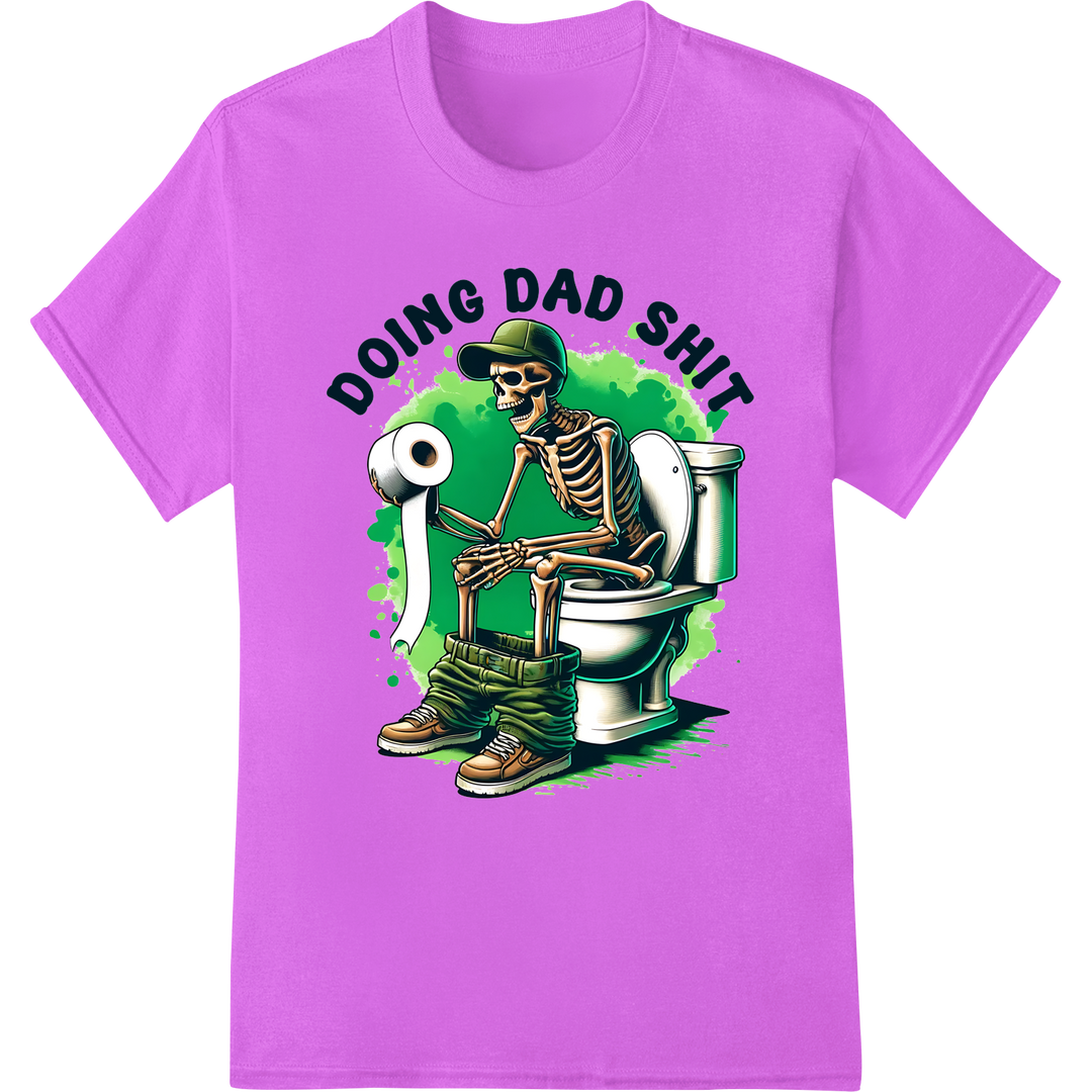 Hilarious 'Doing Dad Shit' Skeleton Father's Day DTF Print on purple shirt - SUPERDTF-DTF Prints-DTF Transfers-Custom DTF Prints