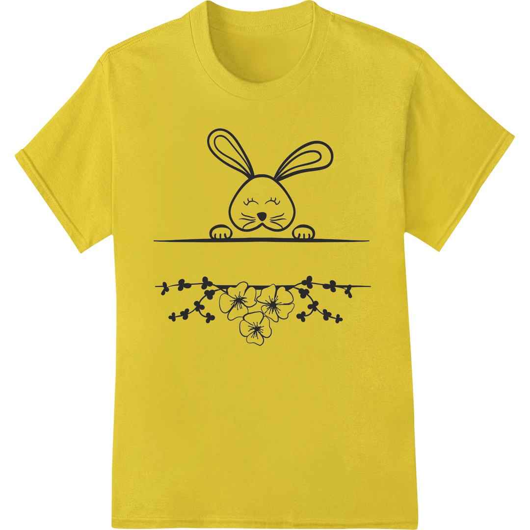 Adorable Easter Bunny Floral Wreath DTF Print Heat Transfer on yellow shirt - SUPERDTF-DTF Prints-DTF Transfers-Custom DTF Prints