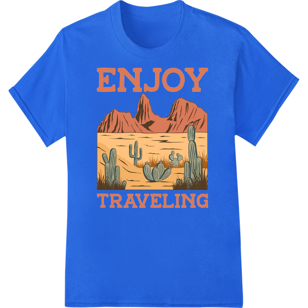 Retro Desert Adventure: Vintage Cactus Travel Print on blue shirt - SUPERDTF-DTF Prints-DTF Transfers-Custom DTF Prints