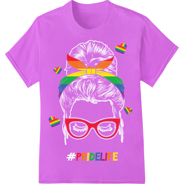 Vibrant Rainbow Butterfly 'PRIDELIFE' LGBTQ+ Pride DTF Print on purple shirt - SUPERDTF-DTF Prints-DTF Transfers-Custom DTF Prints