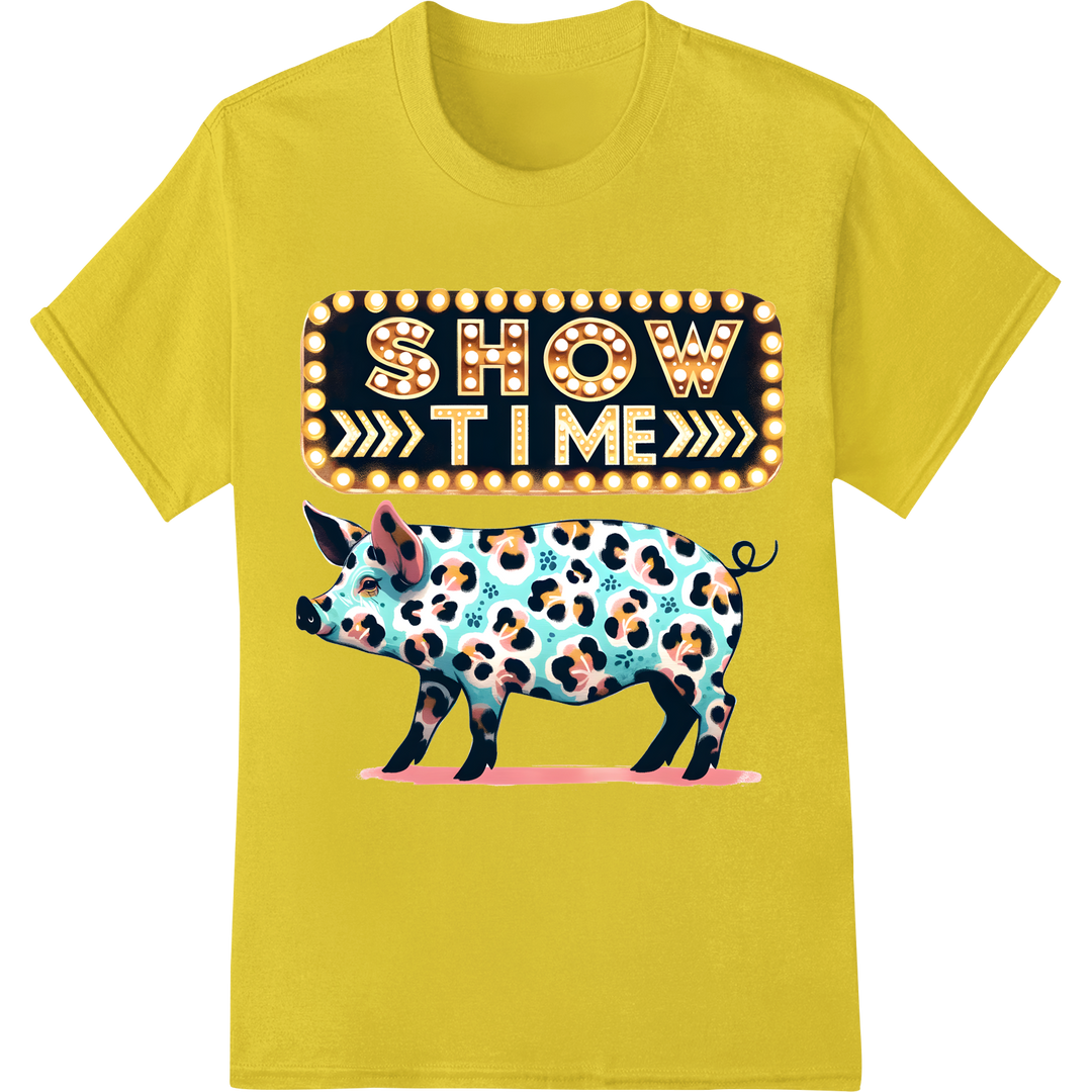 Show Time Pig Leopard Print DTF Heat Transfer on yellow shirt - SUPERDTF-DTF Prints-DTF Transfers-Custom DTF Prints