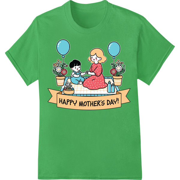 Retro Mother's Day Love: Vintage Mom & Child DTF Print on green shirt - SUPERDTF-DTF Prints-DTF Transfers-Custom DTF Prints