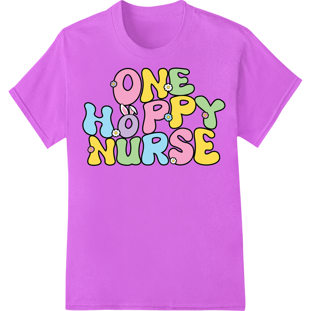 One Hoppy Nurse - Cute Easter DTF Print for Scrubs & Gifts on purple shirt - SUPERDTF-DTF Prints-DTF Transfers-Custom DTF Prints