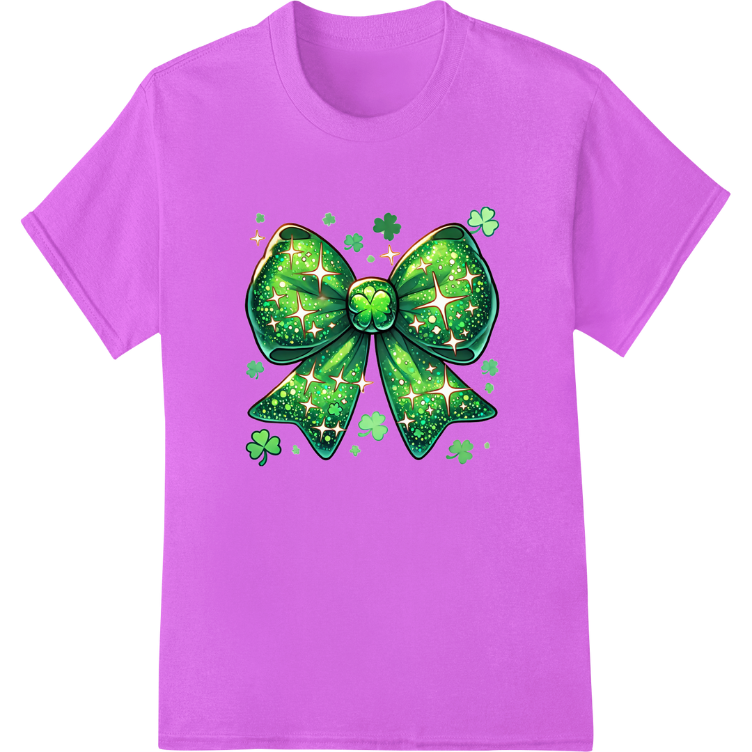 Enchanting Shamrock Bow: St. Patrick's Day DTF Print Transfer on purple shirt - SUPERDTF-DTF Prints-DTF Transfers-Custom DTF Prints