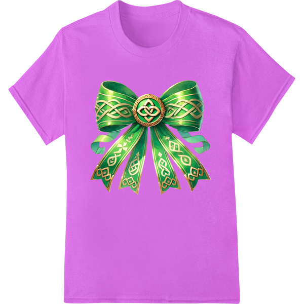 Stunning Celtic Knot Bow DTF Print for St. Patrick's Day Style on purple shirt - SUPERDTF-DTF Prints-DTF Transfers-Custom DTF Prints