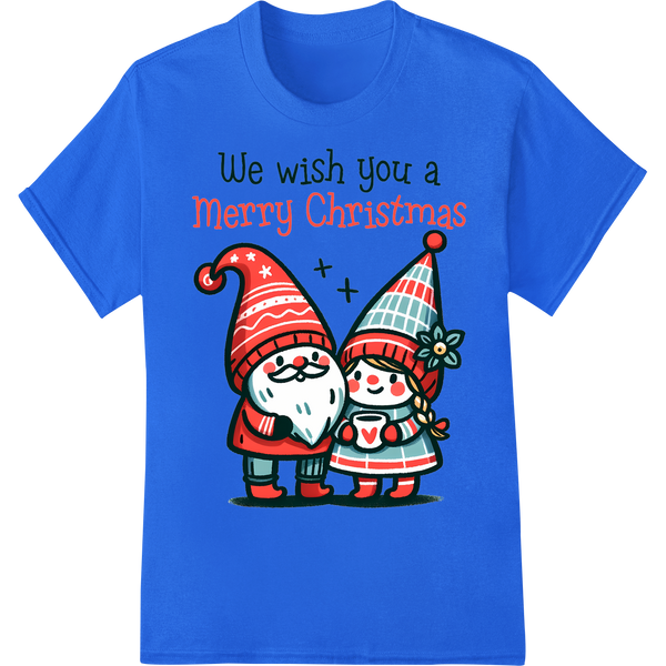 Adorable Christmas Gnomes: Spread Holiday Cheer with DTF Print on blue shirt - SUPERDTF-DTF Prints-DTF Transfers-Custom DTF Prints