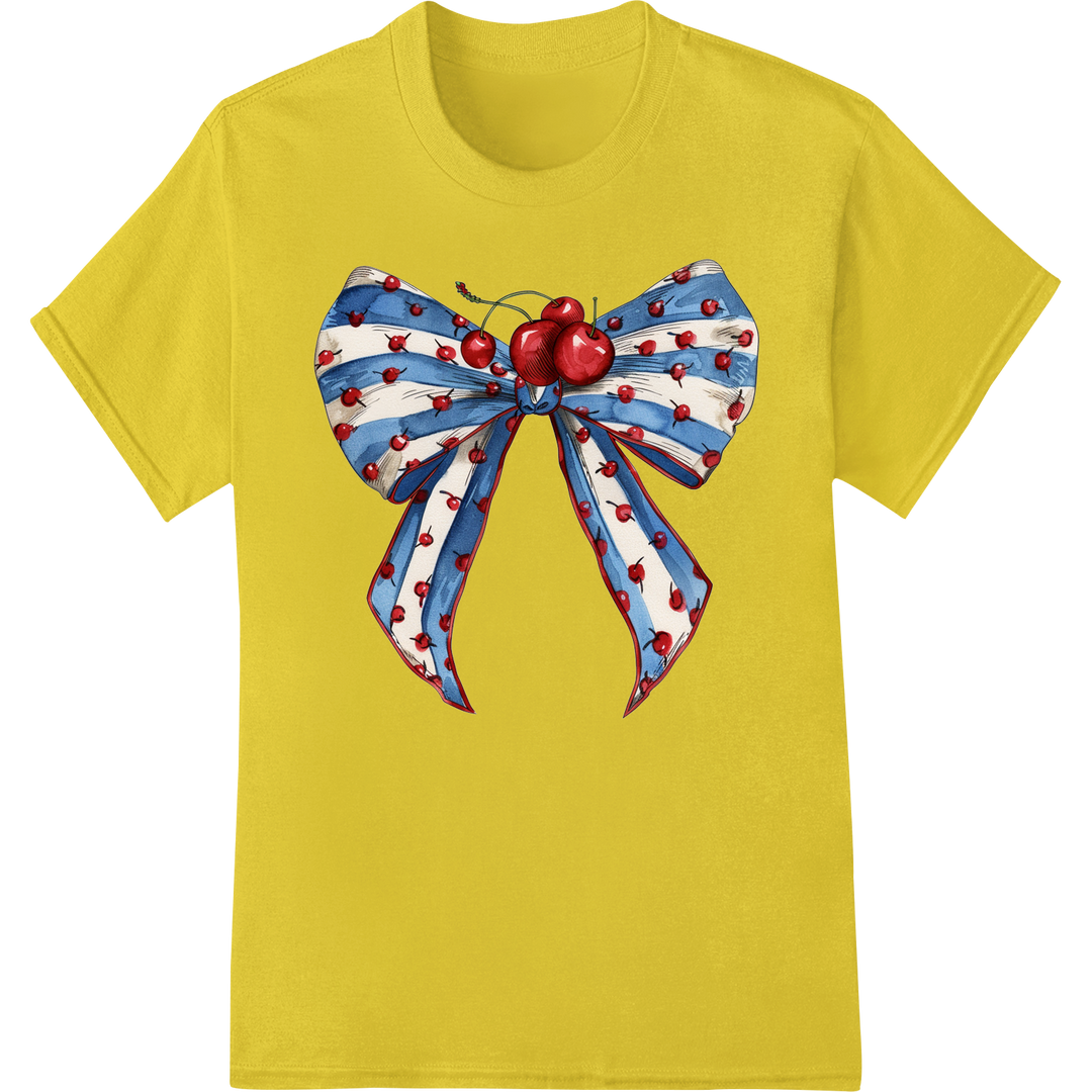 Patriotic Cherry Bow DTF Print Transfer | 4th of July Style on yellow shirt - SUPERDTF-DTF Prints-DTF Transfers-Custom DTF Prints