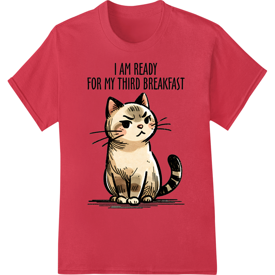 Sarcastic Cat Meme DTF Print: Ready for Third Breakfast on red shirt - SUPERDTF-DTF Prints-DTF Transfers-Custom DTF Prints