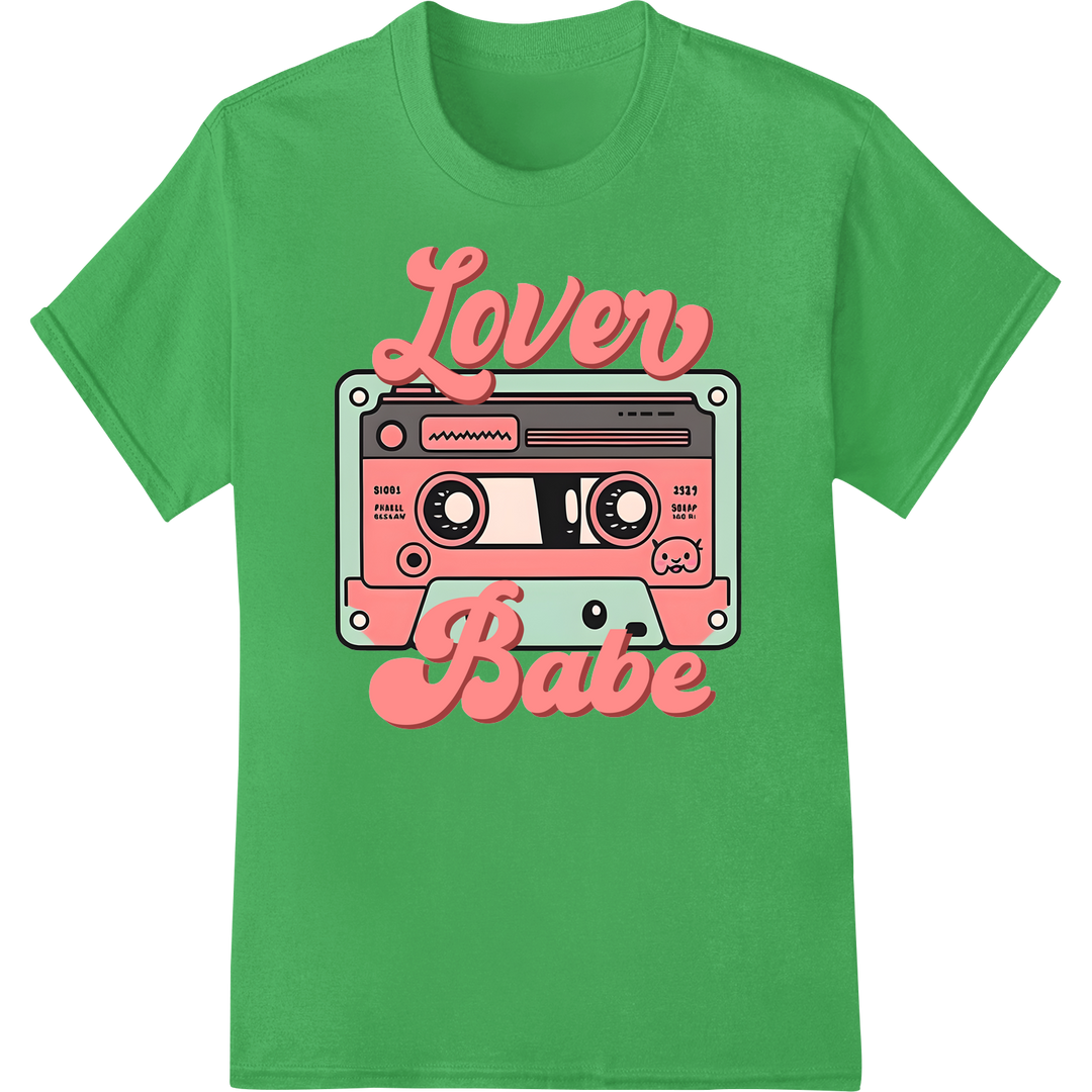 Retro 'Lover Babe' Cassette Tape DTF Print Heat Transfer on green shirt - SUPERDTF-DTF Prints-DTF Transfers-Custom DTF Prints