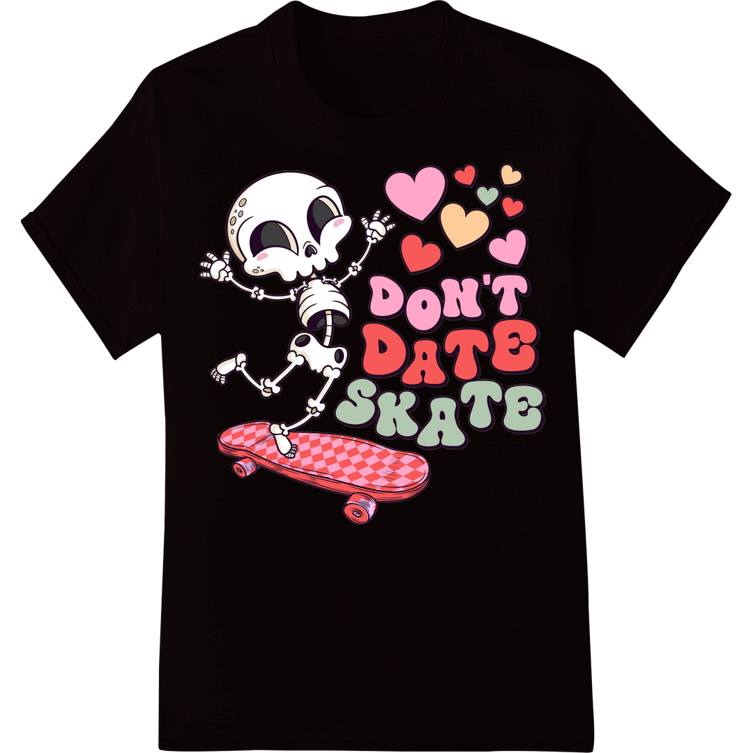 Edgy 'Don't Date a Skate' Anti-Valentine's Day DTF Print on black shirt - SUPERDTF-DTF Prints-DTF Transfers-Custom DTF Prints