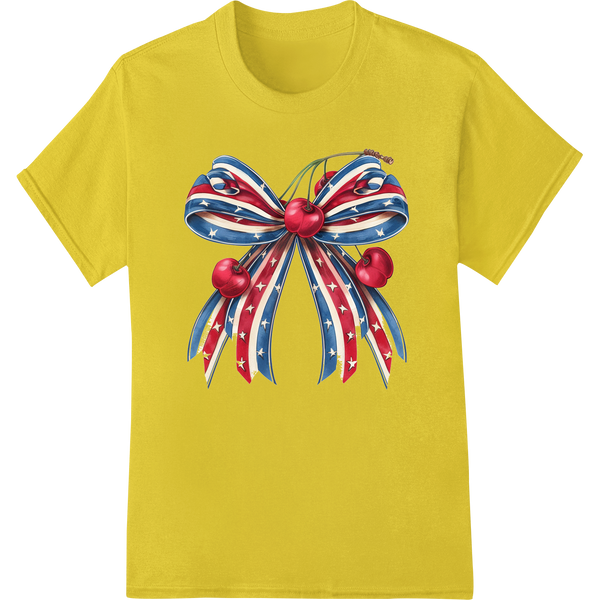 Patriotic Red, White & Blue 3D Bow - DTF Print Heat Transfer on yellow shirt - SUPERDTF-DTF Prints-DTF Transfers-Custom DTF Prints