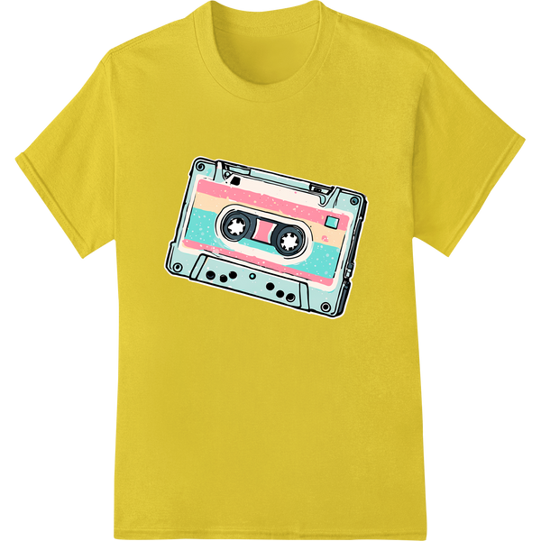 Retro Cassette DTF Heat Transfer Print - Nostalgic 80s Vibe on yellow shirt - SUPERDTF-DTF Prints-DTF Transfers-Custom DTF Prints