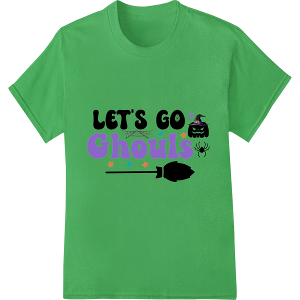 Adorable 'Let's Go Ghouls' Halloween DTF Print Heat Transfer on green shirt - SUPERDTF-DTF Prints-DTF Transfers-Custom DTF Prints