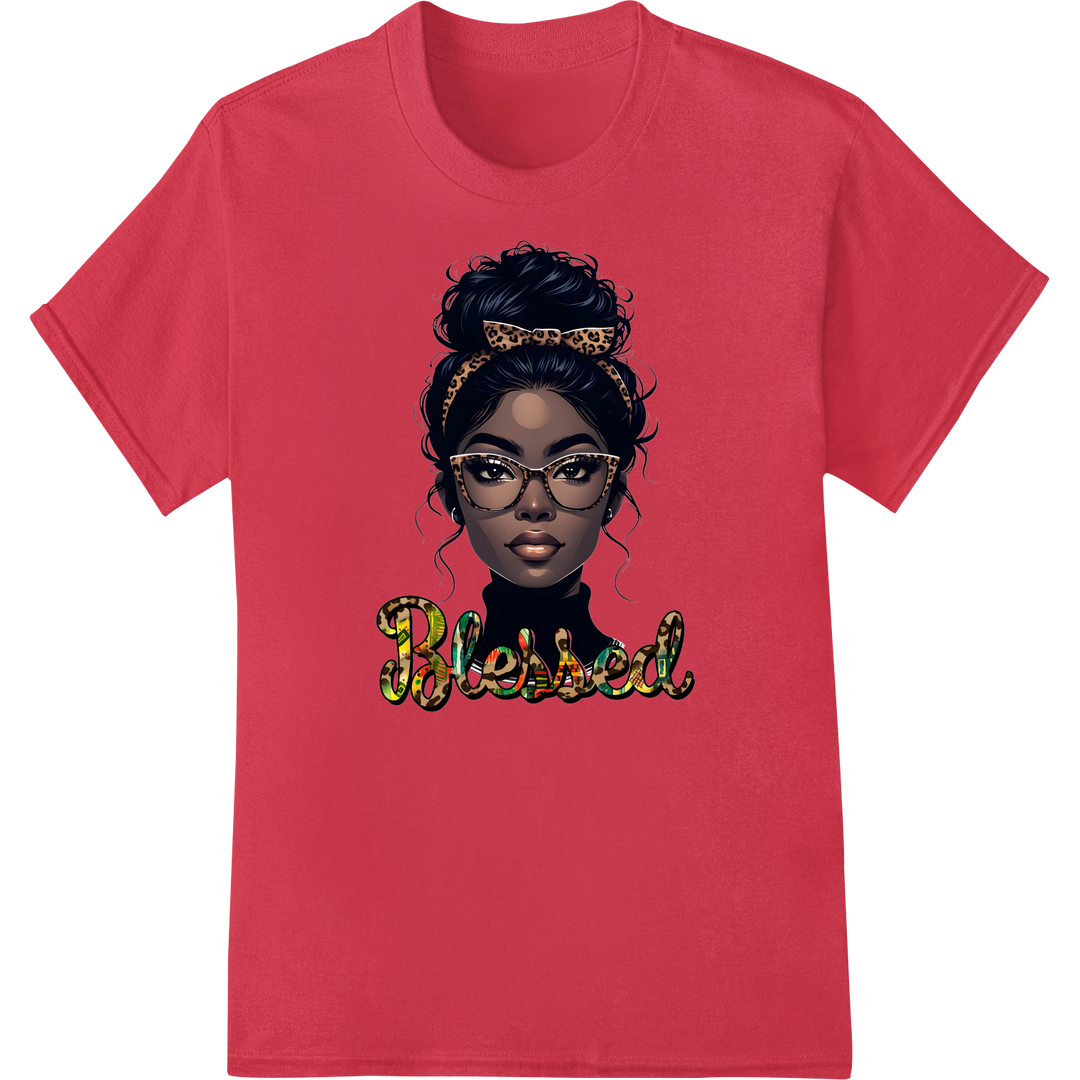 Blessed African-American Woman DTF Print Heat Transfer on red shirt - SUPERDTF-DTF Prints-DTF Transfers-Custom DTF Prints