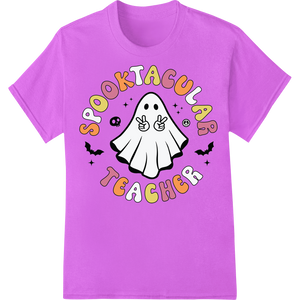 Spooktacular Ghost Teacher Halloween DTF Print Transfer enhanced with professional apparel decoration