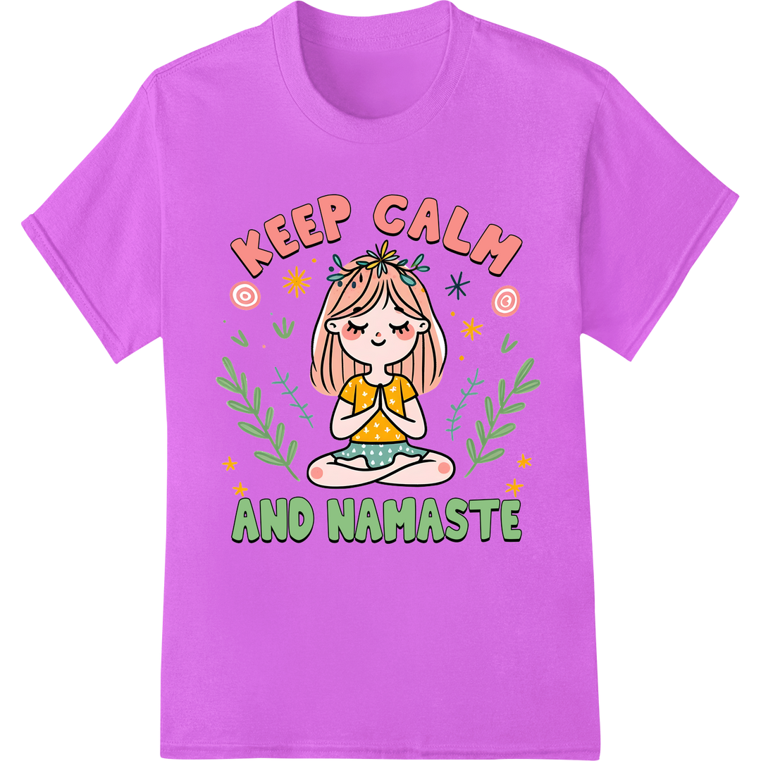 Keep Calm & Namaste: Serene Yoga Girl DTF Print Transfer on purple shirt - SUPERDTF-DTF Prints-DTF Transfers-Custom DTF Prints