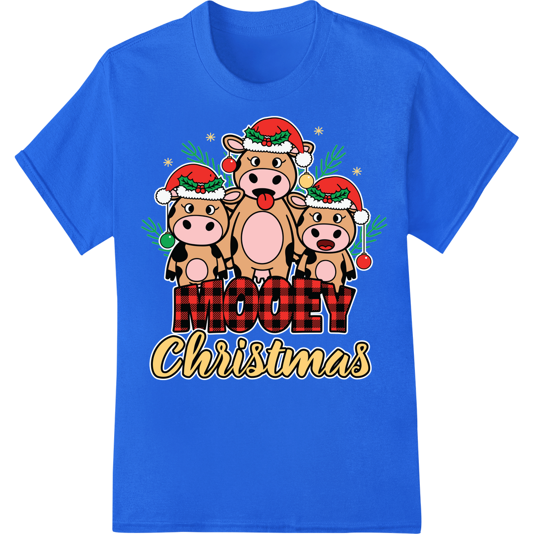 Adorable 'Moovy Christmas' DTF Print Heat Transfer on blue shirt - SUPERDTF-DTF Prints-DTF Transfers-Custom DTF Prints