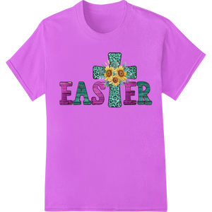 Custom DTF print shop design - Vibrant Easter Floral Cross DTF Print Heat Transfer Design