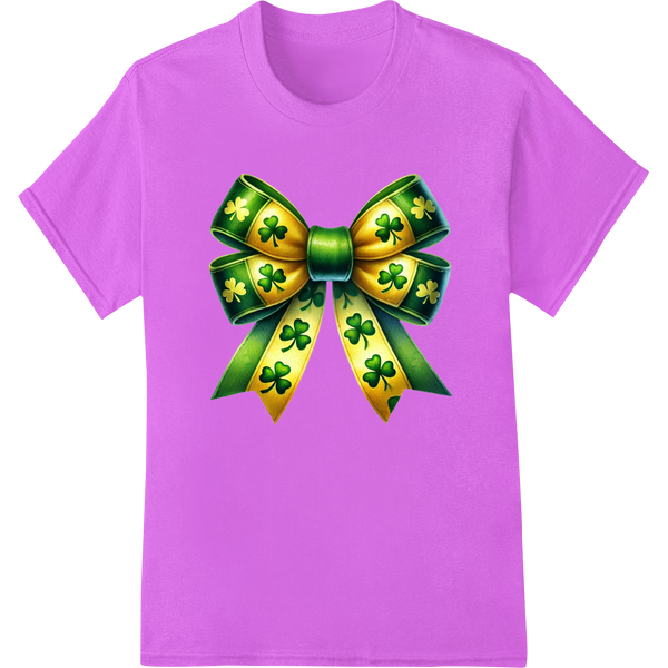 Vibrant Shamrock Bow DTF Print for St. Patrick's Day Apparel on purple shirt - SUPERDTF-DTF Prints-DTF Transfers-Custom DTF Prints