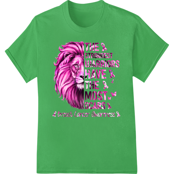 Pink Lion Breast Cancer Warrior Heat Transfer Design on green shirt - SUPERDTF-DTF Prints-DTF Transfers-Custom DTF Prints