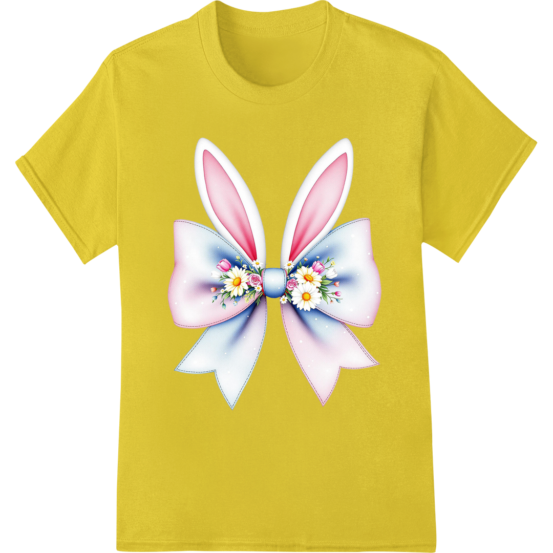 Enchanting Pastel Bunny Bow: Whimsical Easter DTF Print on yellow shirt - SUPERDTF-DTF Prints-DTF Transfers-Custom DTF Prints