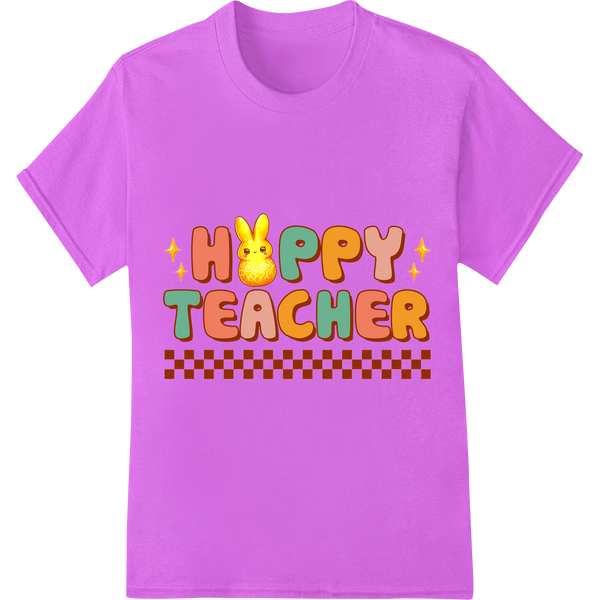 Hoppy Easter Teacher Gift: Adorable DTF Print Transfer on purple shirt - SUPERDTF-DTF Prints-DTF Transfers-Custom DTF Prints