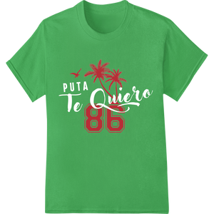 Durable custom t-shirts applied to Retro '86' Palm Tree DTF Print for Tropical Style