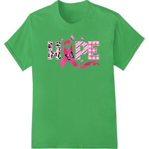 Bold Pink Ribbon 'HOPE' Breast Cancer Awareness DTF Print on green shirt - SUPERDTF-DTF Prints-DTF Transfers-Custom DTF Prints