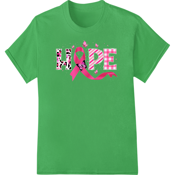 Bold Pink Ribbon 'HOPE' Breast Cancer Awareness DTF Print on green shirt - SUPERDTF-DTF Prints-DTF Transfers-Custom DTF Prints