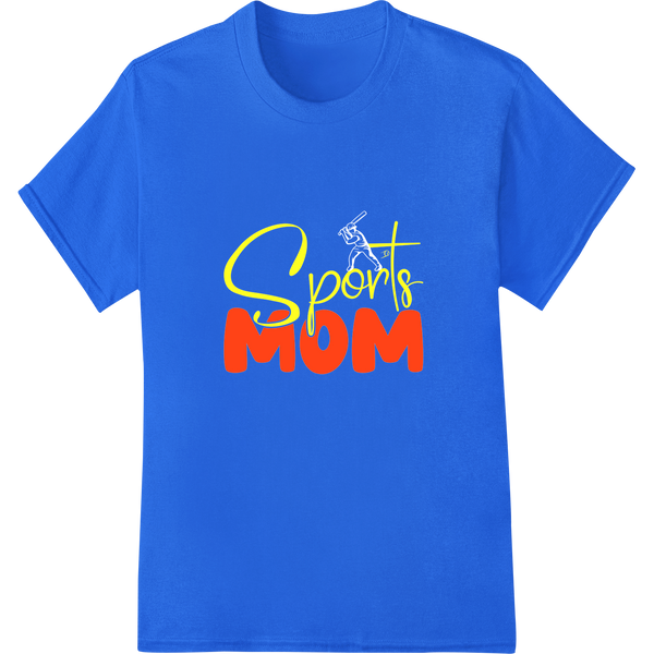 Honor Sports Moms with Vibrant 'Sports Mom' DTF Print Design on blue shirt - SUPERDTF-DTF Prints-DTF Transfers-Custom DTF Prints