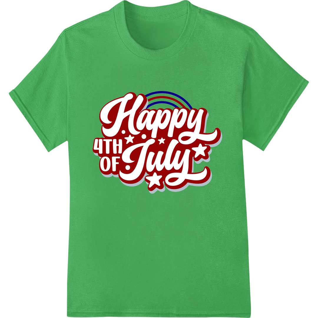 Patriotic "Happy 4th of July" Heat Transfer Design on green shirt - SUPERDTF-DTF Prints-DTF Transfers-Custom DTF Prints