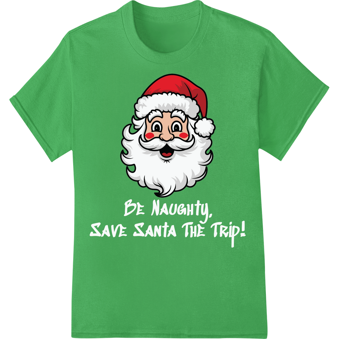 Jolly Santa Cartoon - Festive Christmas DTF Print Transfer on green shirt - SUPERDTF-DTF Prints-DTF Transfers-Custom DTF Prints