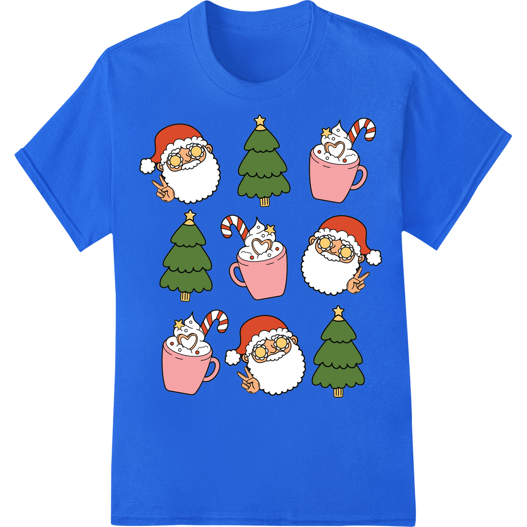 Whimsical Christmas Cats Cocoa DTF Print Heat Transfer on blue shirt - SUPERDTF-DTF Prints-DTF Transfers-Custom DTF Prints