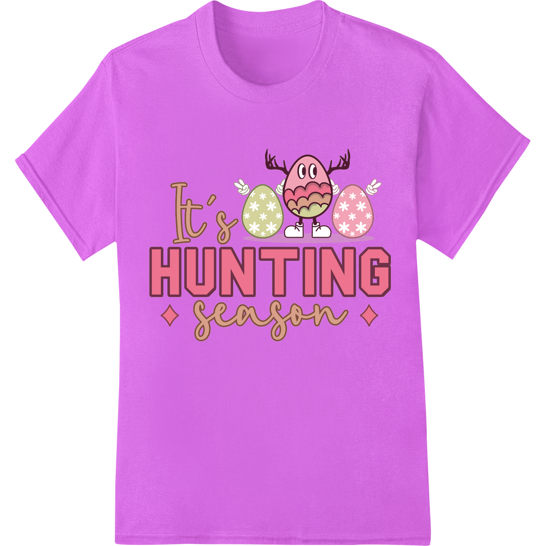 Retro Easter 'It's Hunting Season' DTF Print Heat Transfer on purple shirt - SUPERDTF-DTF Prints-DTF Transfers-Custom DTF Prints