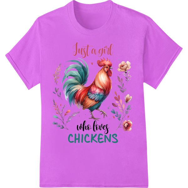 Sassy 'Just a Girl Who Loves Chickens' DTF Print Transfer on purple shirt - SUPERDTF-DTF Prints-DTF Transfers-Custom DTF Prints