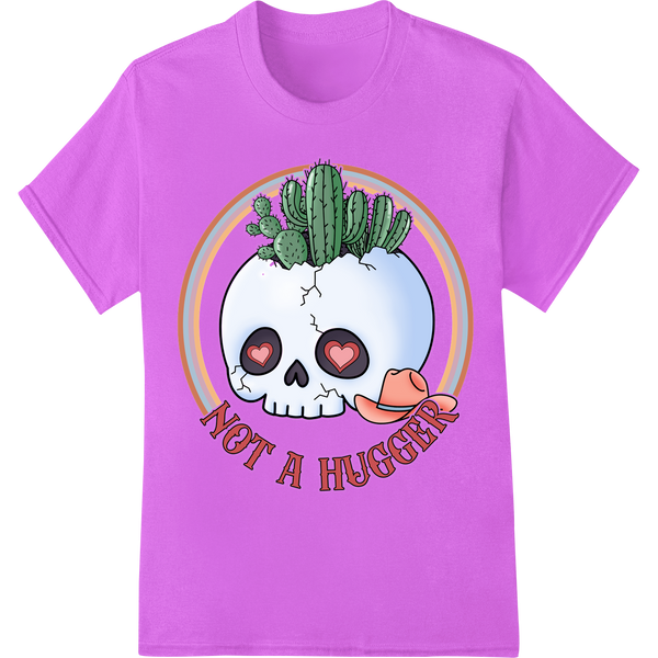 Not a Hugger: Edgy Skull Cactus Valentine's DTF Print on purple shirt - SUPERDTF-DTF Prints-DTF Transfers-Custom DTF Prints