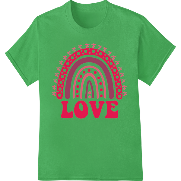 Vibrant Rainbow LOVE Heart Valentine's Day DTF Print Transfer on green shirt - SUPERDTF-DTF Prints-DTF Transfers-Custom DTF Prints