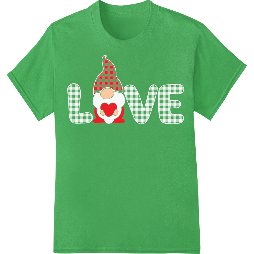 Adorable Gnome Valentine DTF Print Heat Transfer | Love on green shirt - SUPERDTF-DTF Prints-DTF Transfers-Custom DTF Prints