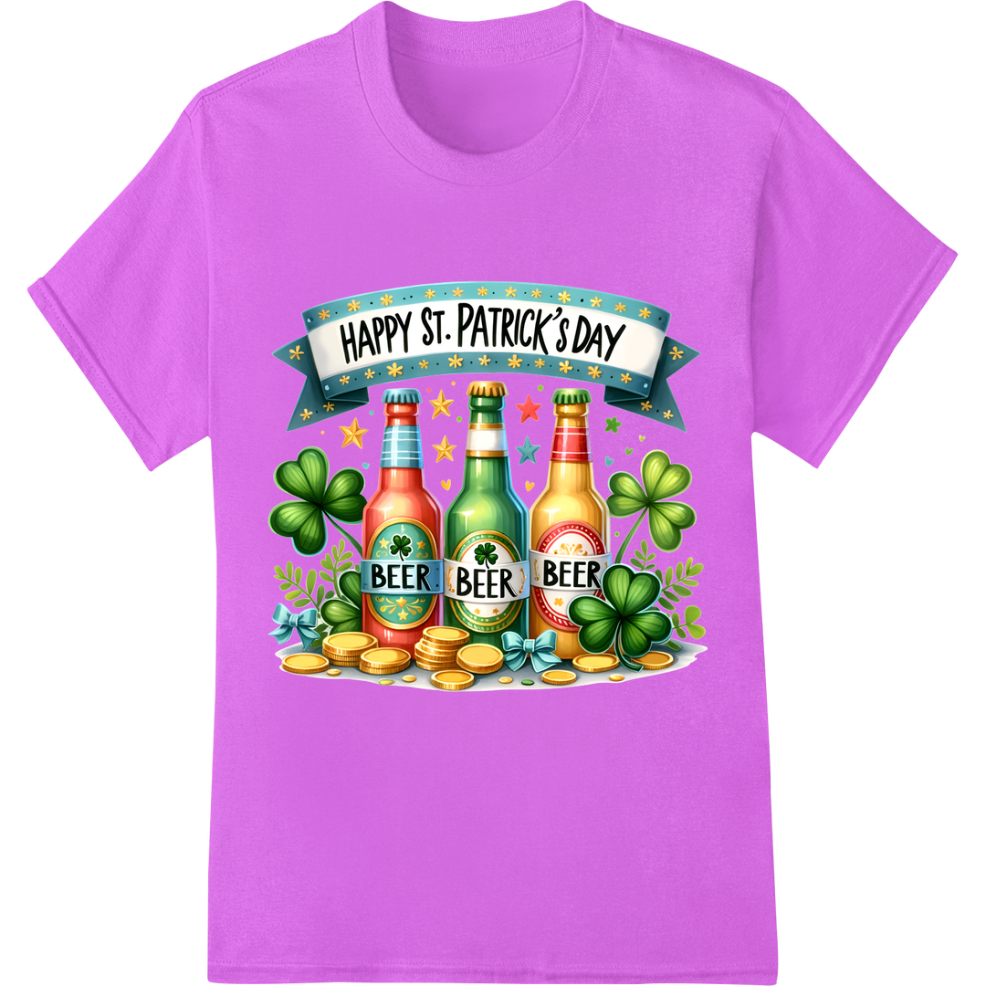 Shamrock & Roll: Festive St. Patrick's Day Beer DTF Print on purple shirt - SUPERDTF-DTF Prints-DTF Transfers-Custom DTF Prints