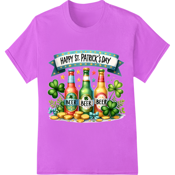 Shamrock & Roll: Festive St. Patrick's Day Beer DTF Print on purple shirt - SUPERDTF-DTF Prints-DTF Transfers-Custom DTF Prints