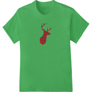 Festive Plaid Deer Silhouette DTF Heat Transfer featuring professional high-quality t-shirt printing