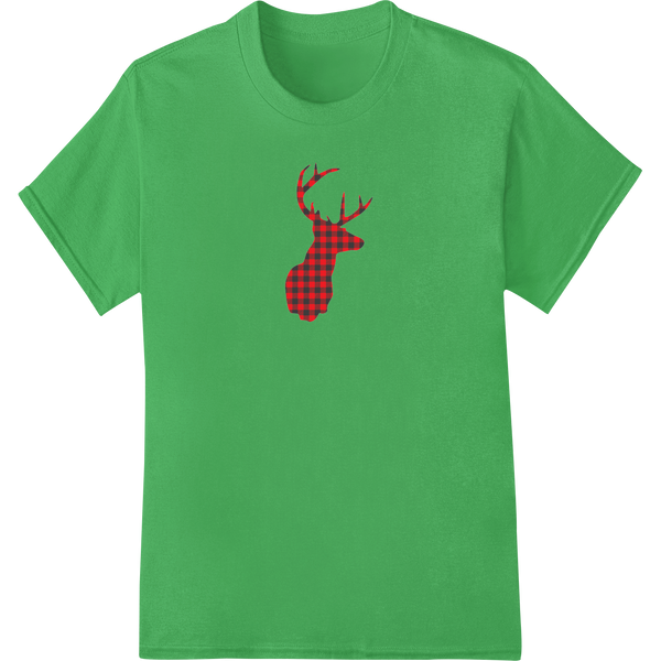 Festive Plaid Deer Silhouette DTF Heat Transfer featuring professional high-quality t-shirt printing