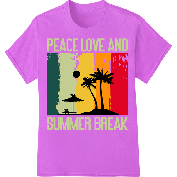 Retro Peace Love Summer Break Vintage Vibes T-Shirt DTF Print on purple shirt - SUPERDTF-DTF Prints-DTF Transfers-Custom DTF Prints