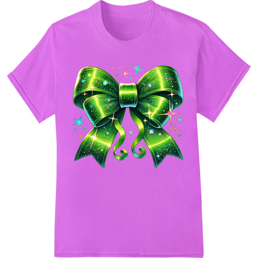 Festive Green Bow Heat Transfer for St. Patrick's Day Gear on purple shirt - SUPERDTF-DTF Prints-DTF Transfers-Custom DTF Prints