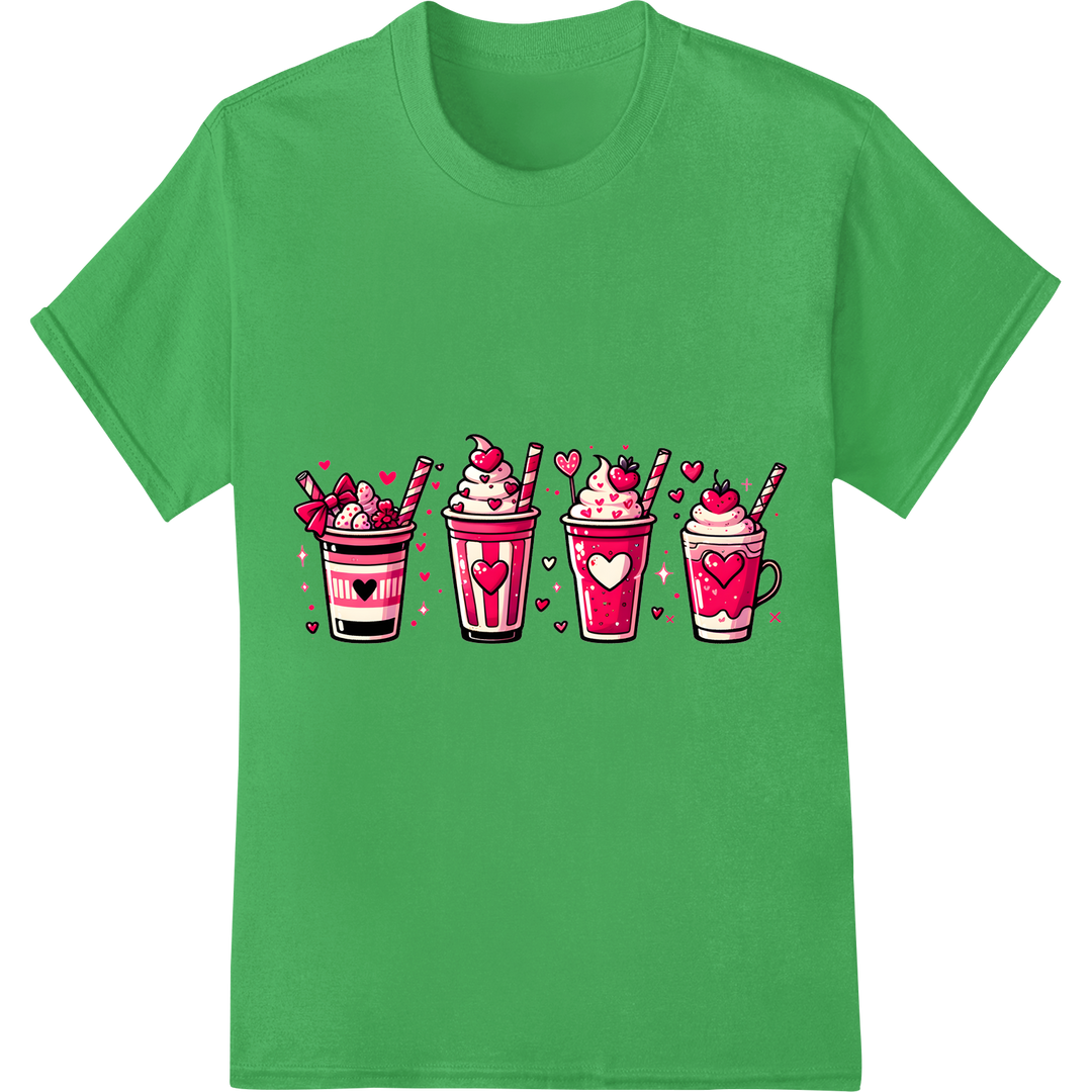 Lovable Coffee Hearts DTF Print for Valentine's Day on green shirt - SUPERDTF-DTF Prints-DTF Transfers-Custom DTF Prints