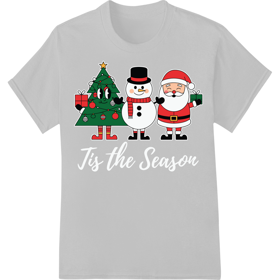 Retro Christmas Crew: Snowman, Santa & Tree DTF Print on white shirt - SUPERDTF-DTF Prints-DTF Transfers-Custom DTF Prints