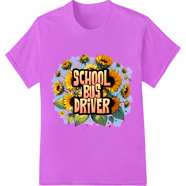 Vibrant Sunflower School Bus Driver DTF Print Transfer on purple shirt - SUPERDTF-DTF Prints-DTF Transfers-Custom DTF Prints