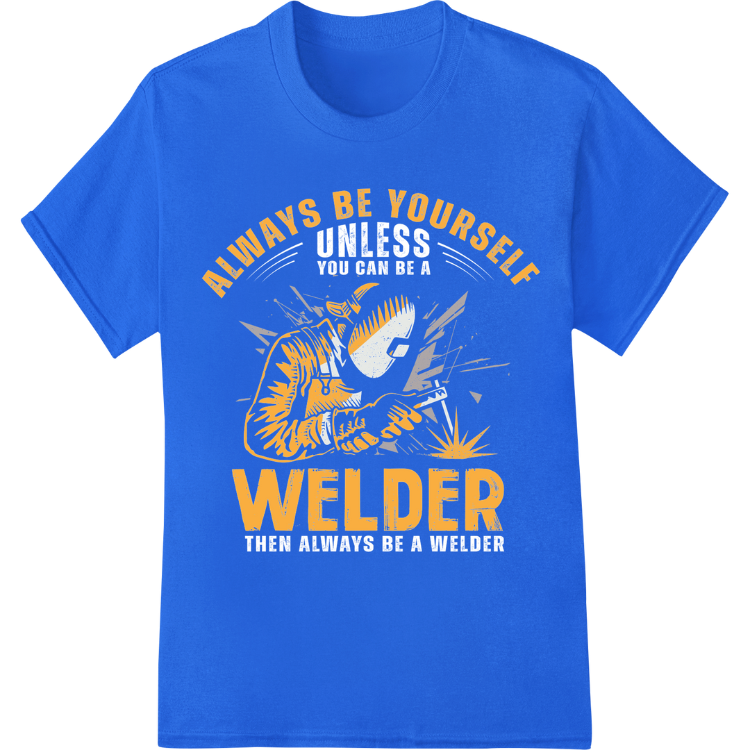 Bold Welder Silhouette DTF Transfer Print | Motivational on blue shirt - SUPERDTF-DTF Prints-DTF Transfers-Custom DTF Prints