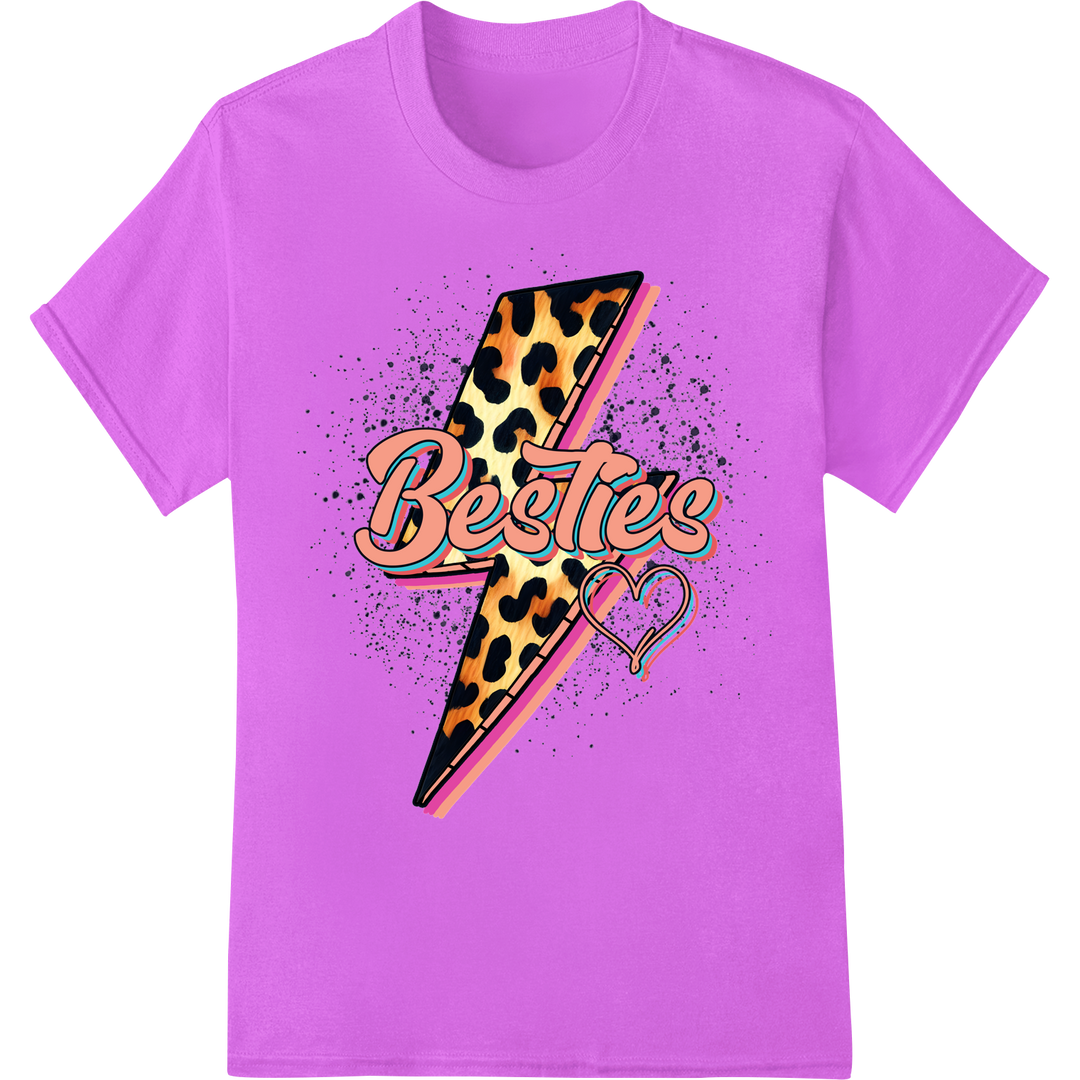 Bold 'Besties' Leopard Lightning Bolt DTF Print Transfer on purple shirt - SUPERDTF-DTF Prints-DTF Transfers-Custom DTF Prints