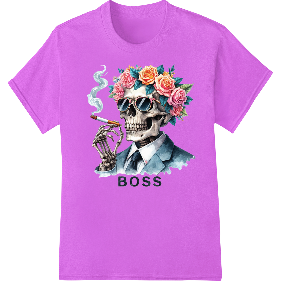 Edgy Day of the Dead Skeleton Boss DTF Print Heat Transfer on purple shirt - SUPERDTF-DTF Prints-DTF Transfers-Custom DTF Prints